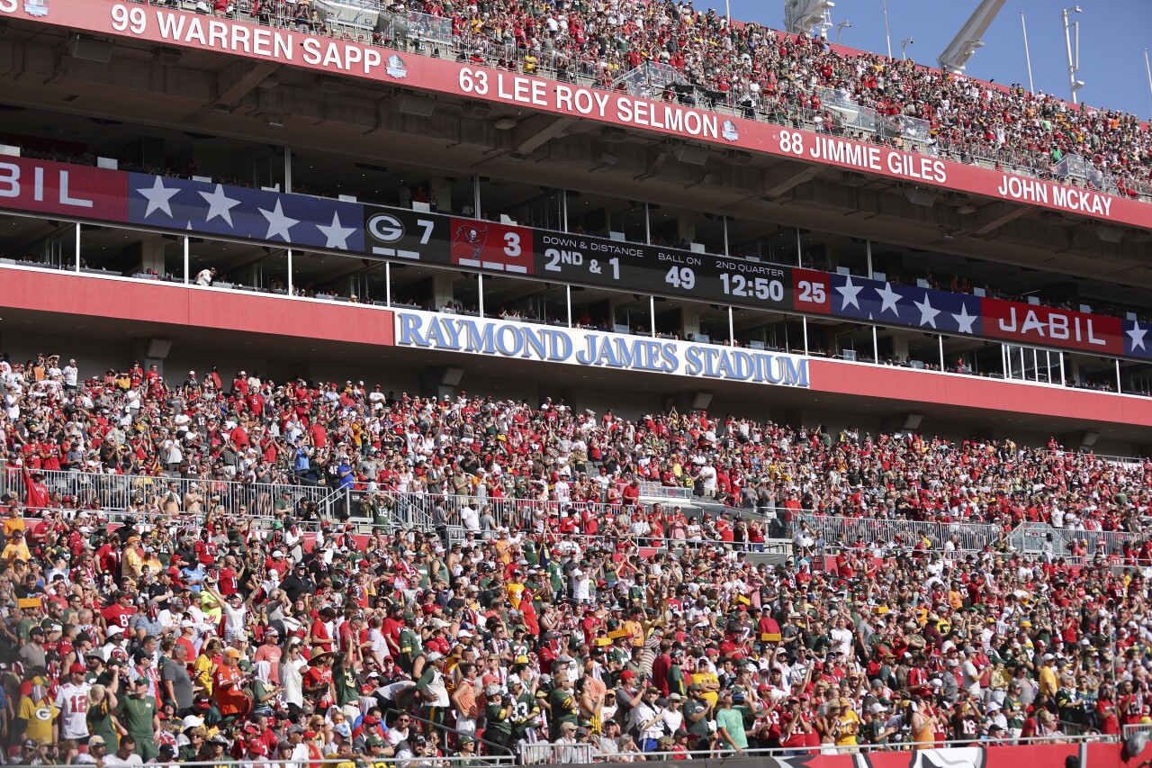 Fans at Raymond James Stadium during Tampa Bay Buccaneers vs. Green Bay Packers game, Sept. 25, 2022