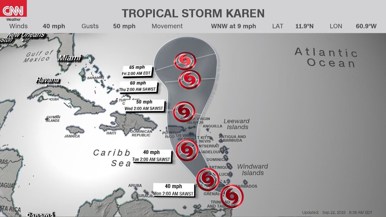 Tropical Storm Karen graphic