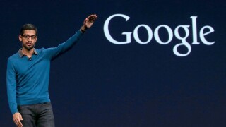 Google Senior Vice President of Product Sundar Pichai delivers the keynote address during the 2015 Google I/O conference.