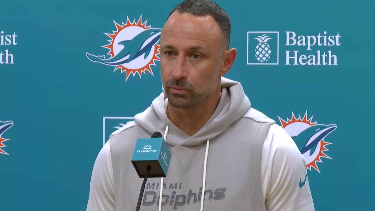 Miami Dolphins General Manager Jon-Eric Sullivan holds a news conference on Aug. 31, 2026.