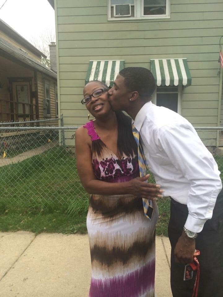 Derrick King as a young adult with his mom