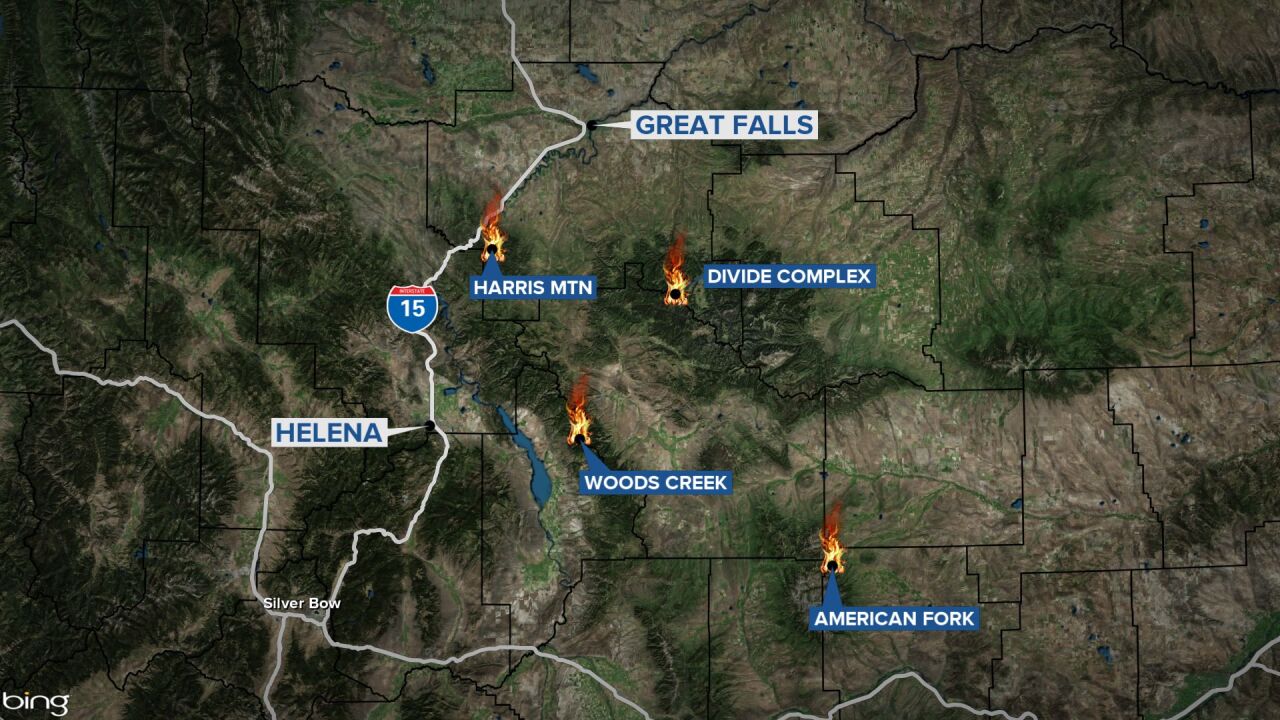 Four large fires burning south of Great Falls, east of Helena