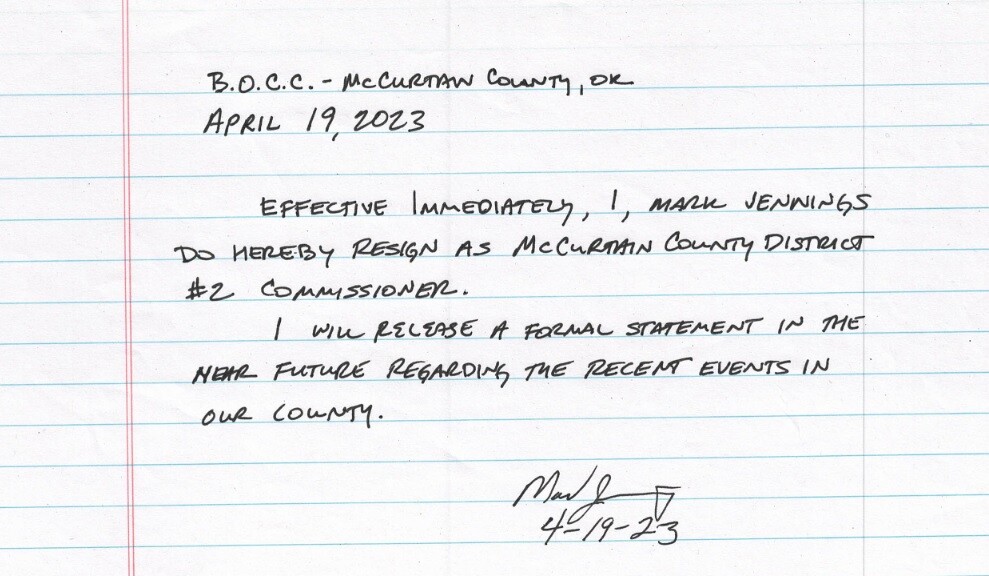 Resignation letter Mark Jennings