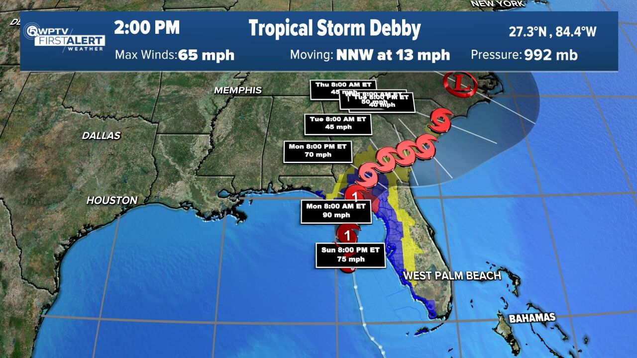 Tropical Storm Debby 2pm Aug 4, 2024