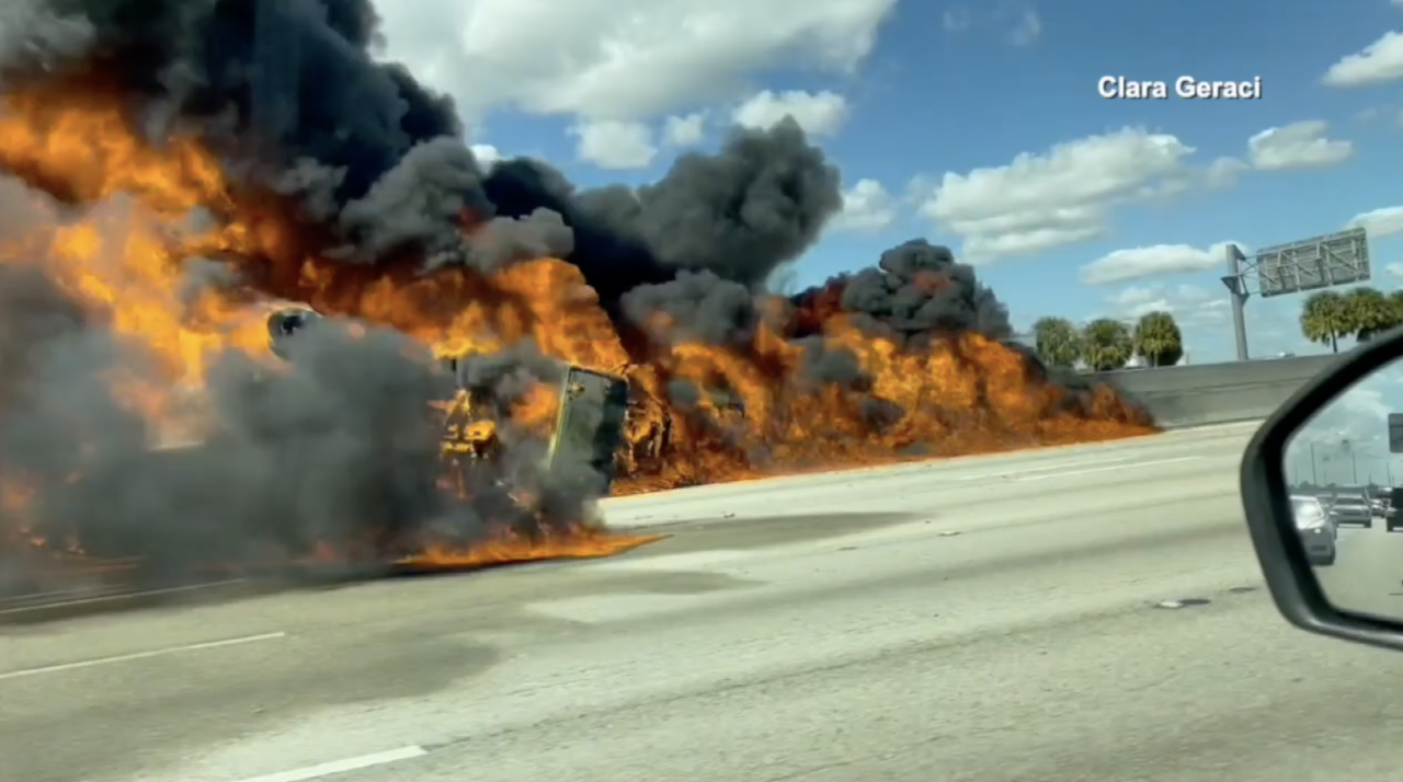 I-95 tanker fire video screenshot from Clara Geraci