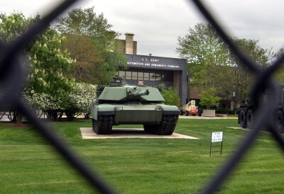 An M1 Abrams tank is displayed outside the Tank-Army Automotive and Armaments Command (TACOM) in Warren, Mich.