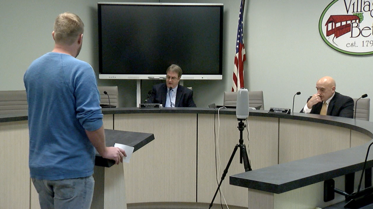 Teddy McCown testifying at Bethel's Mayor's Court on March 15, 2023