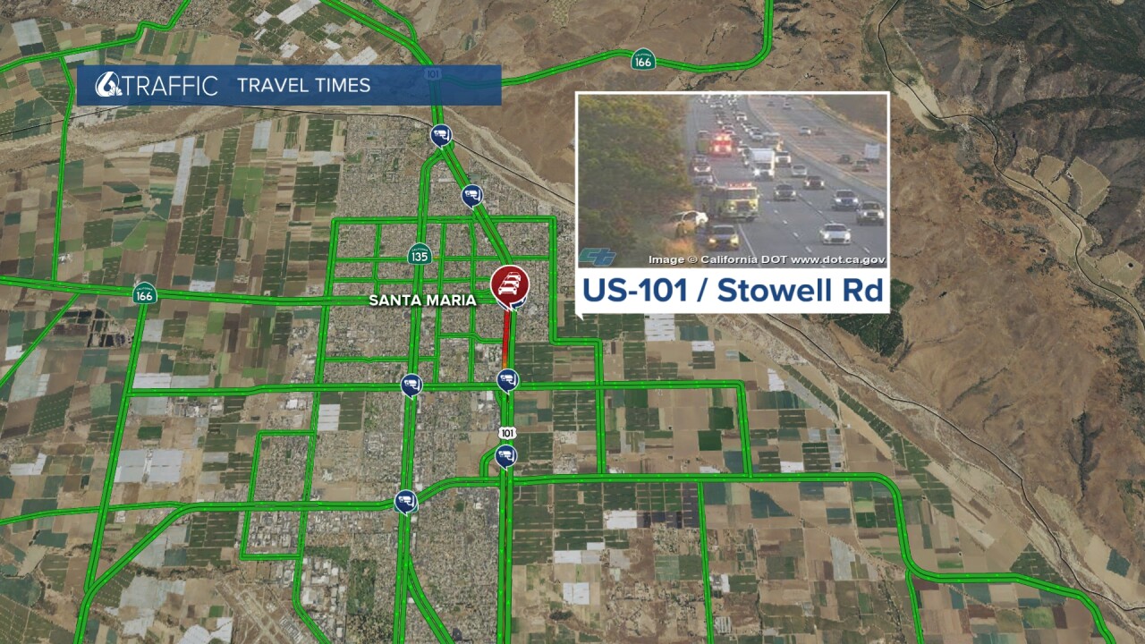 Two traffic collisions caused backups on HWY 101 southbound in Santa Maria on Monday Morning