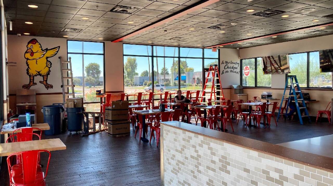 Finishing touches are being made inside the West Valley location. According to the chain's Regional Manager, there will be six TVs inside the dining area.