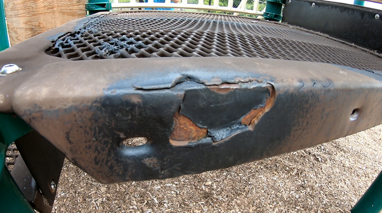 Rusted playground equipment platform at Colerain Elementary