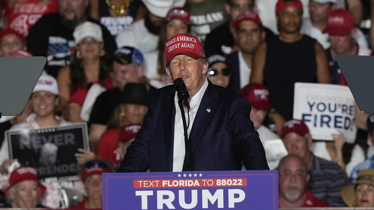 Republican presidential candidate former President Donald Trump speaks at a campaign rally at Trump National Doral Miami