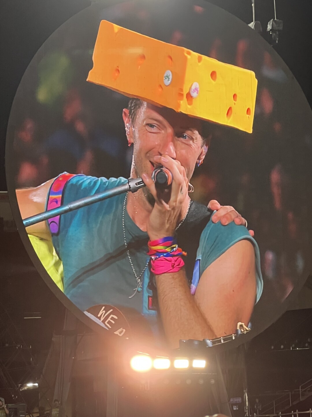 Chris Martin wore a Cheesehead at the Coldplay concert in Madison