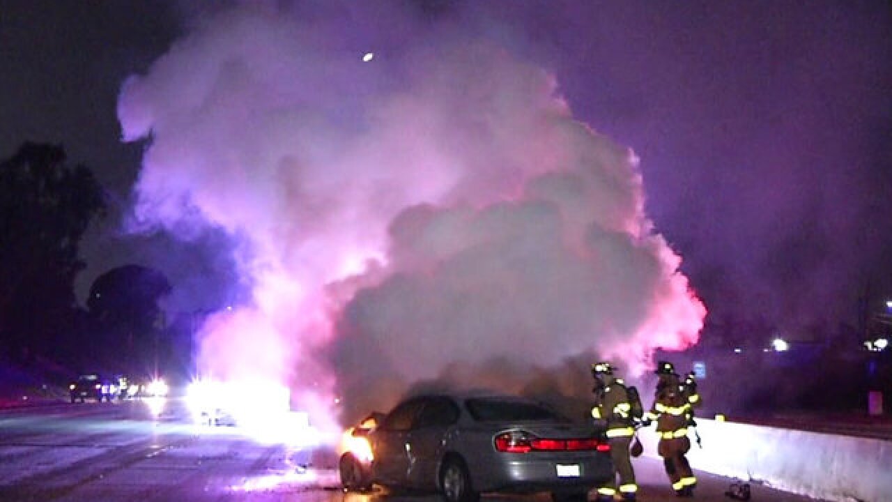Car bursts into flames during series of crashes