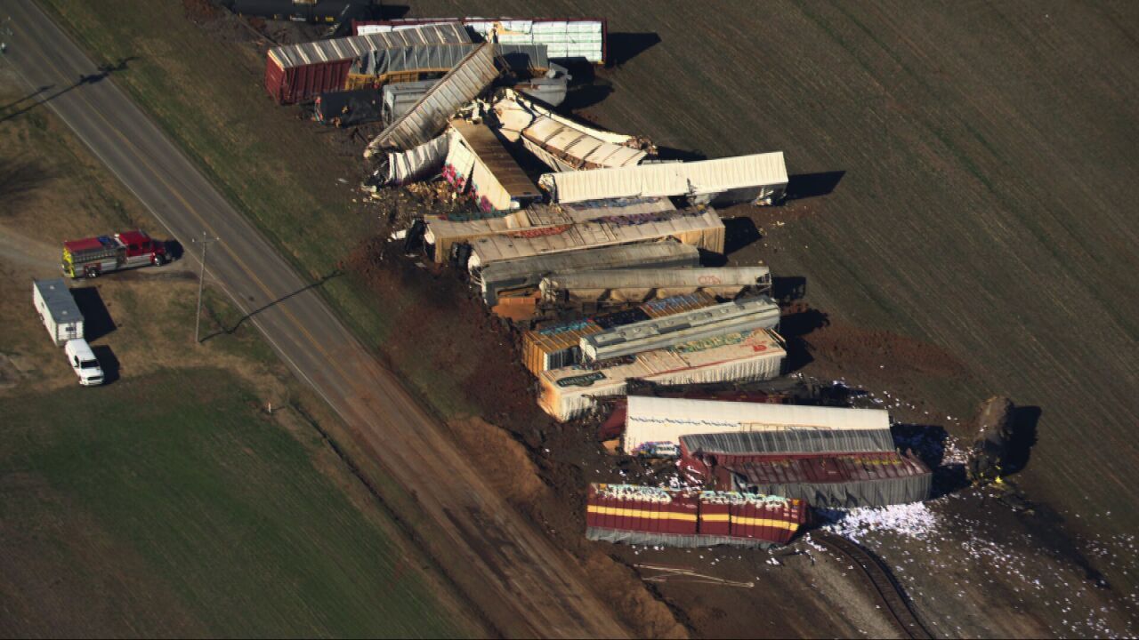Aerial footage of the wreckage following a CSX train derailment in Southern Kentucky.