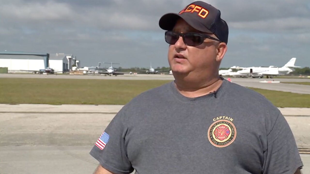 Capt. Charles Chandler with the St. Lucie County Fire District speaks about fire training at Treasure Coast International Airport, Jan. 27, 2022