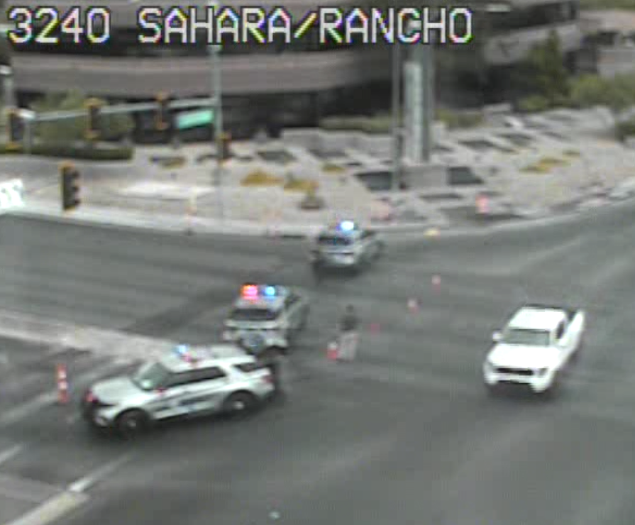Police activity blocks all westbound lanes on Sahara Avenue at Rancho Drive