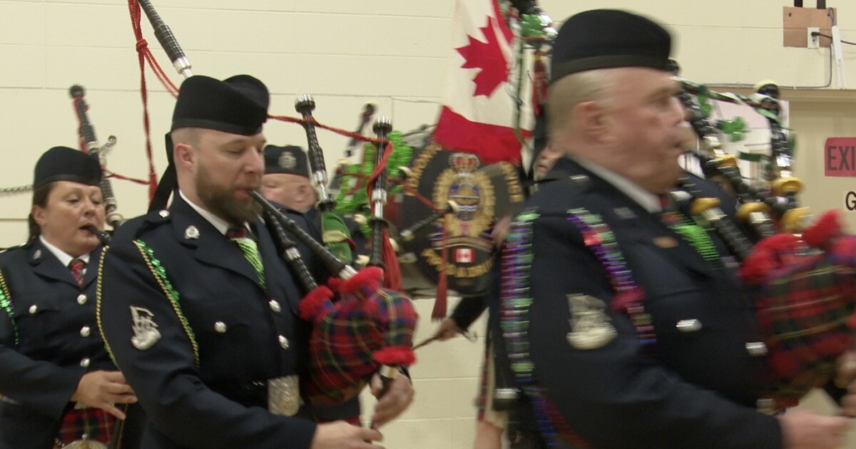 Edmonton Pipe and Drum Band march into Butte for St. Patrick's Day