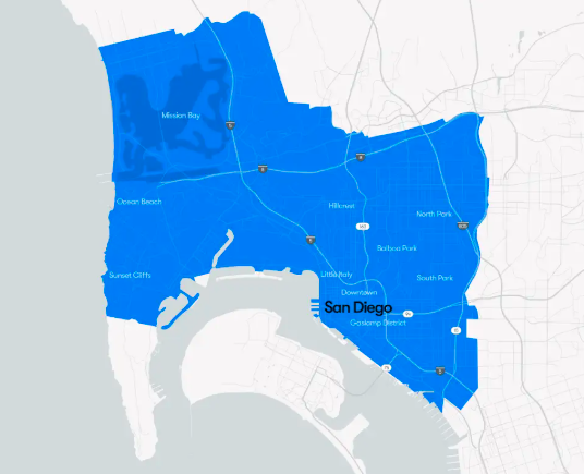 Waymo San Diego ride area