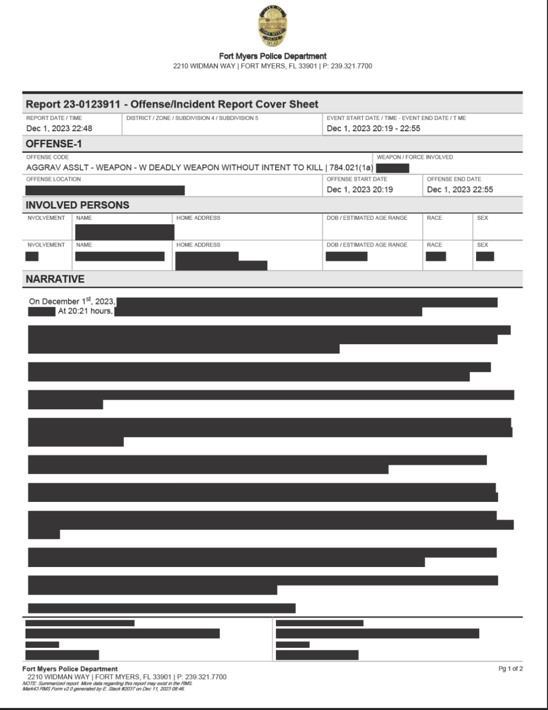 FMPD redacted police report