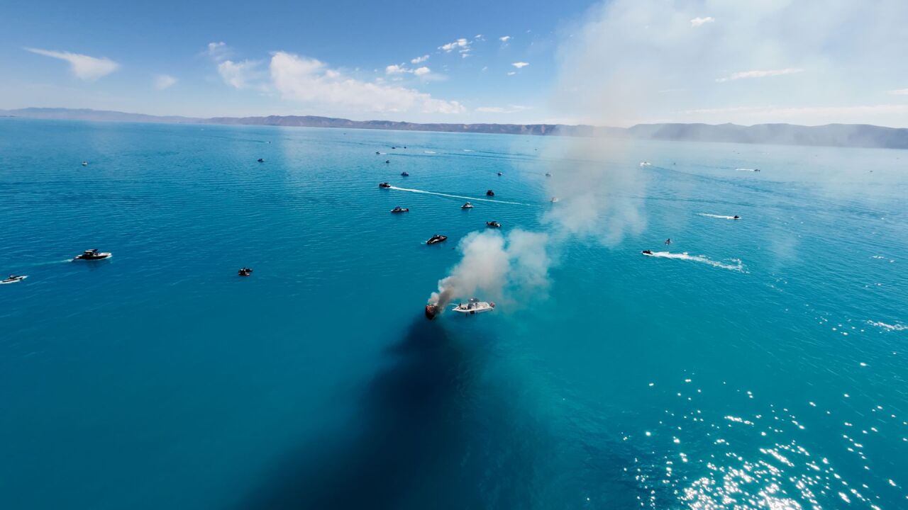 Boat on fire at Bear Lake