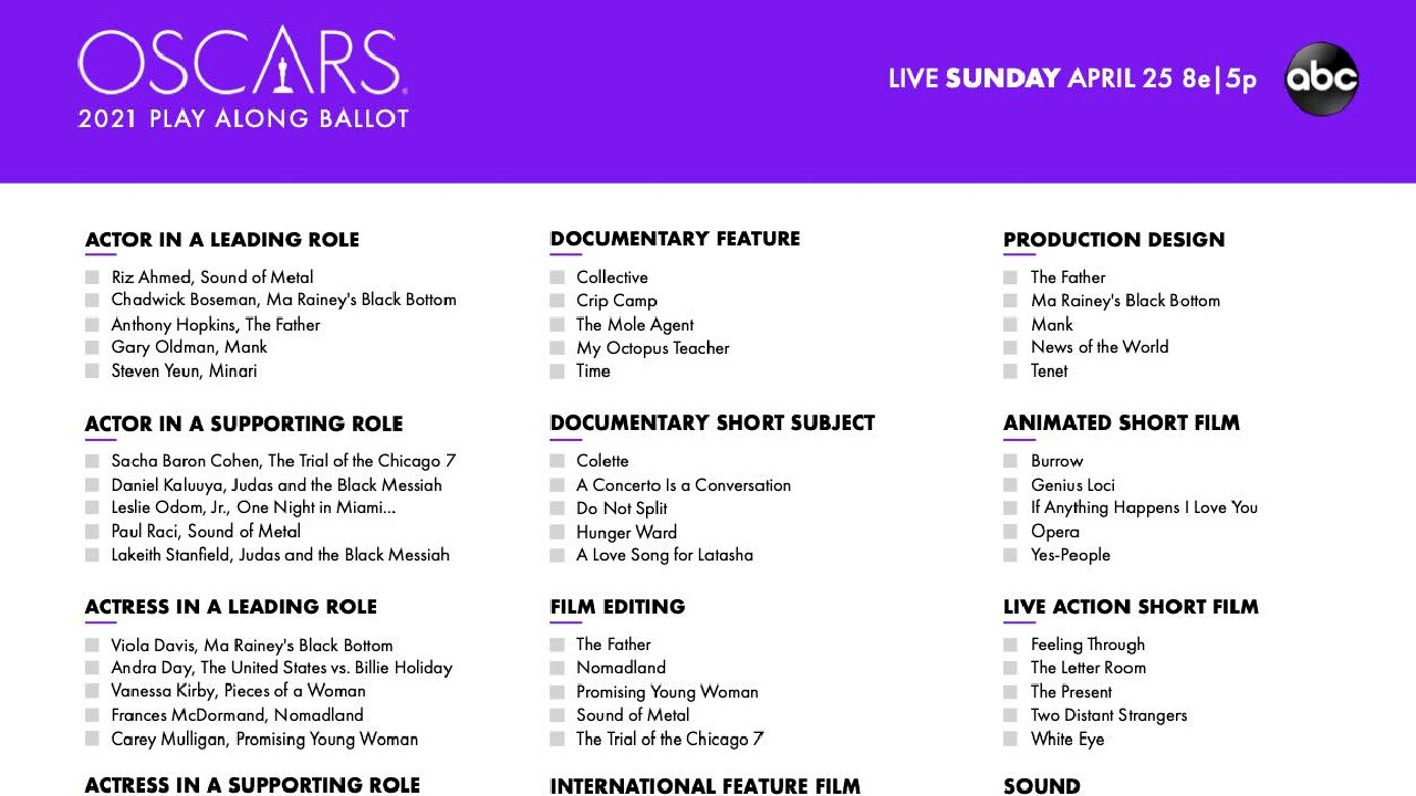 Download the official Oscar ballot before the Academy Awards