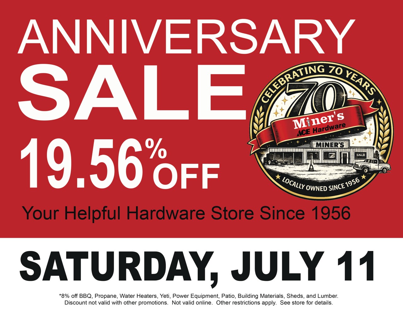 Miner's 70th Celebration Sale