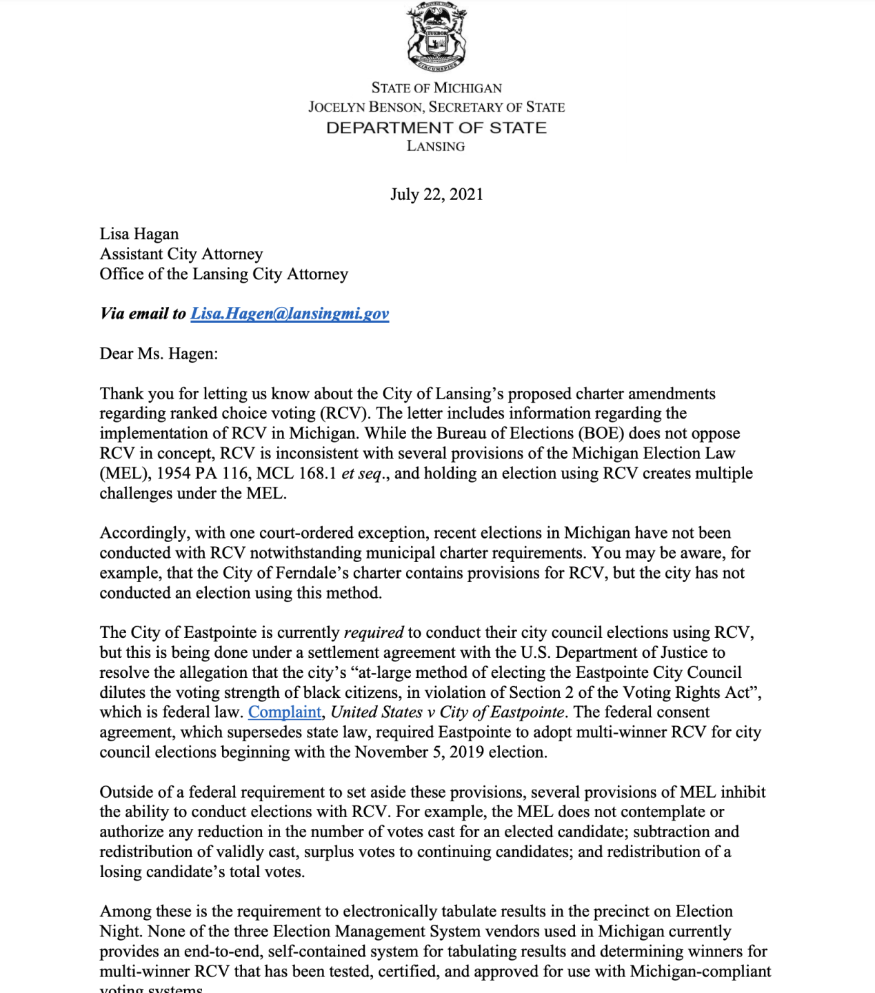 Letter from Jonathan Brater