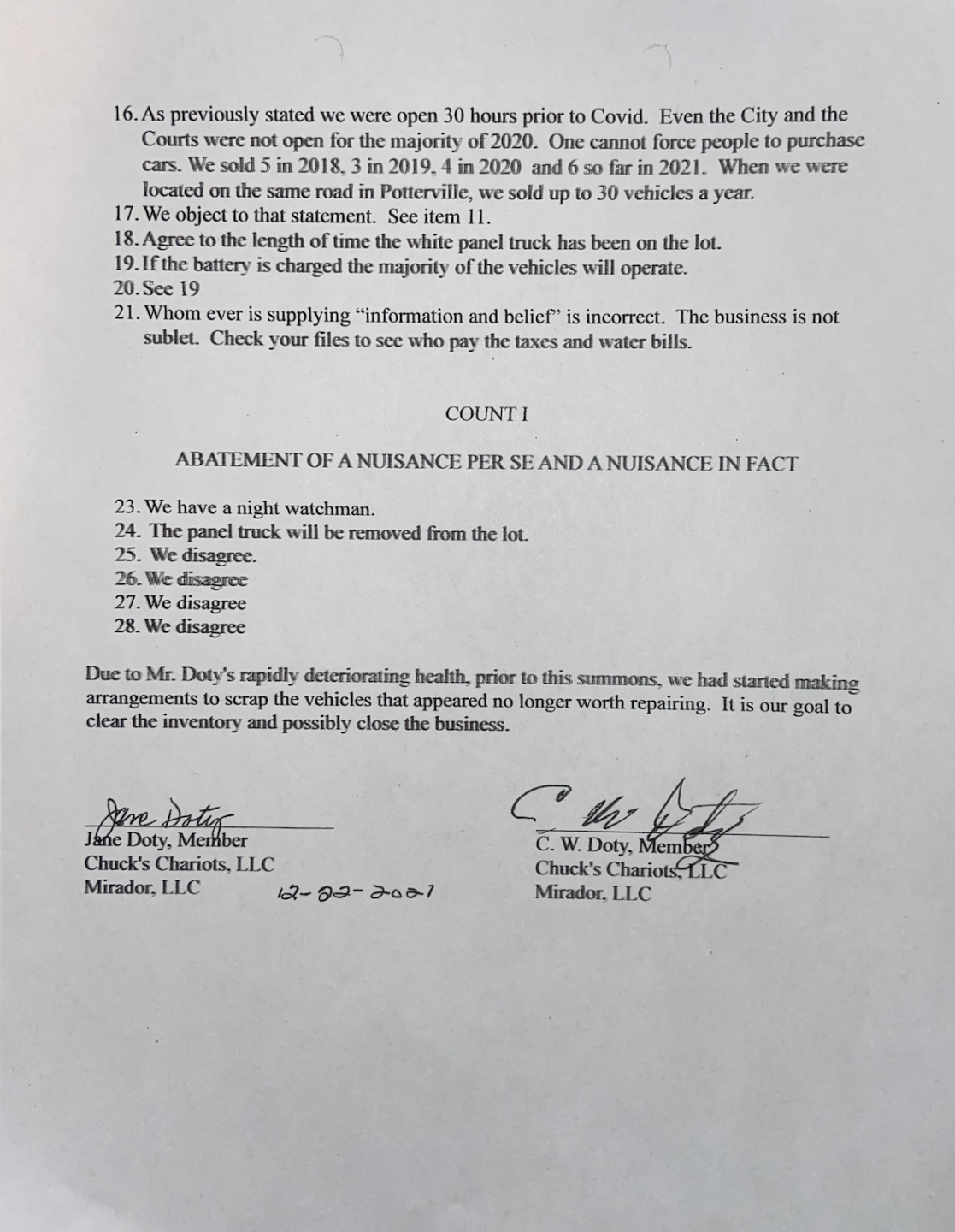 Charles and Jane Doty's response, continued