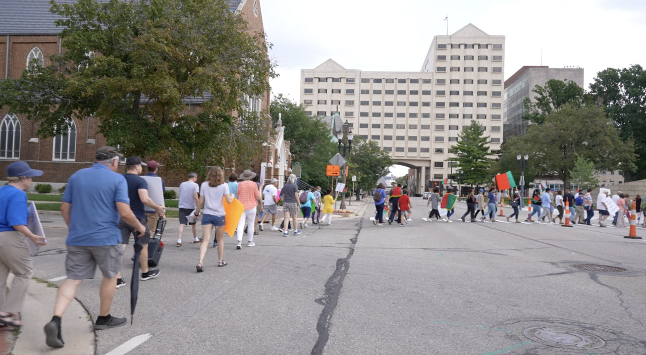 People walking from First Presbyterian Church, to the capitol for the prayer vigil for Afghanistan. dsd