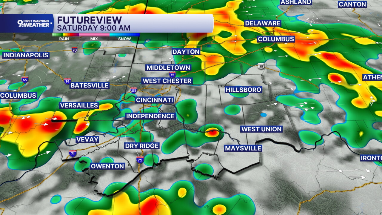 Saturday morning spotty storms