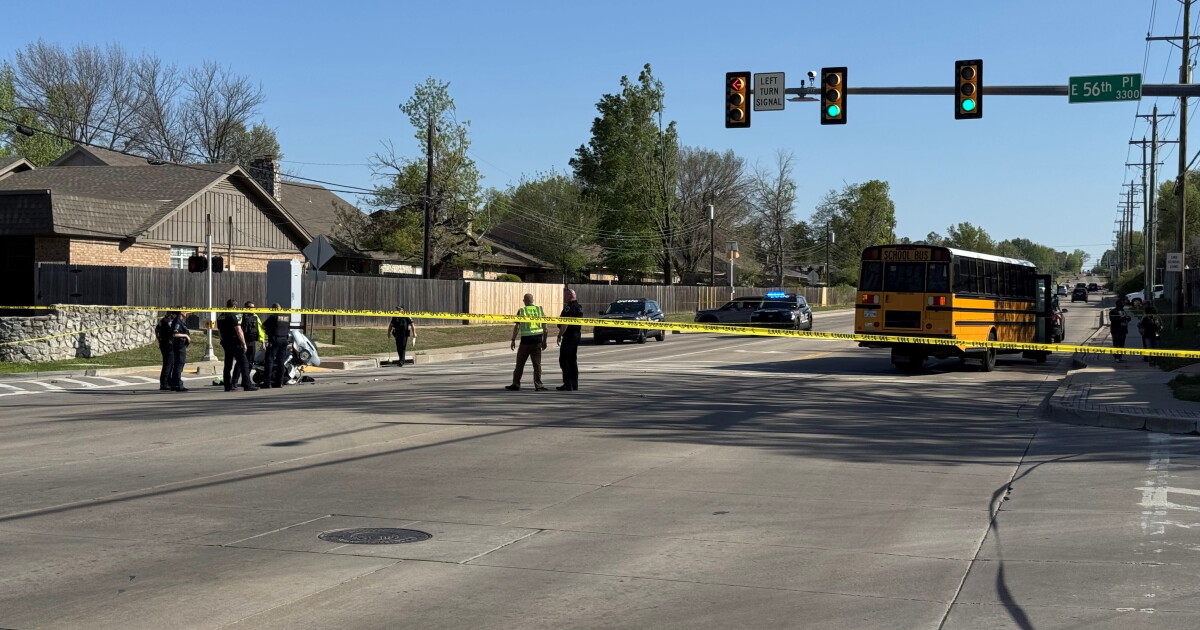 Motorcyclist in critical condition after crash with Tulsa school bus