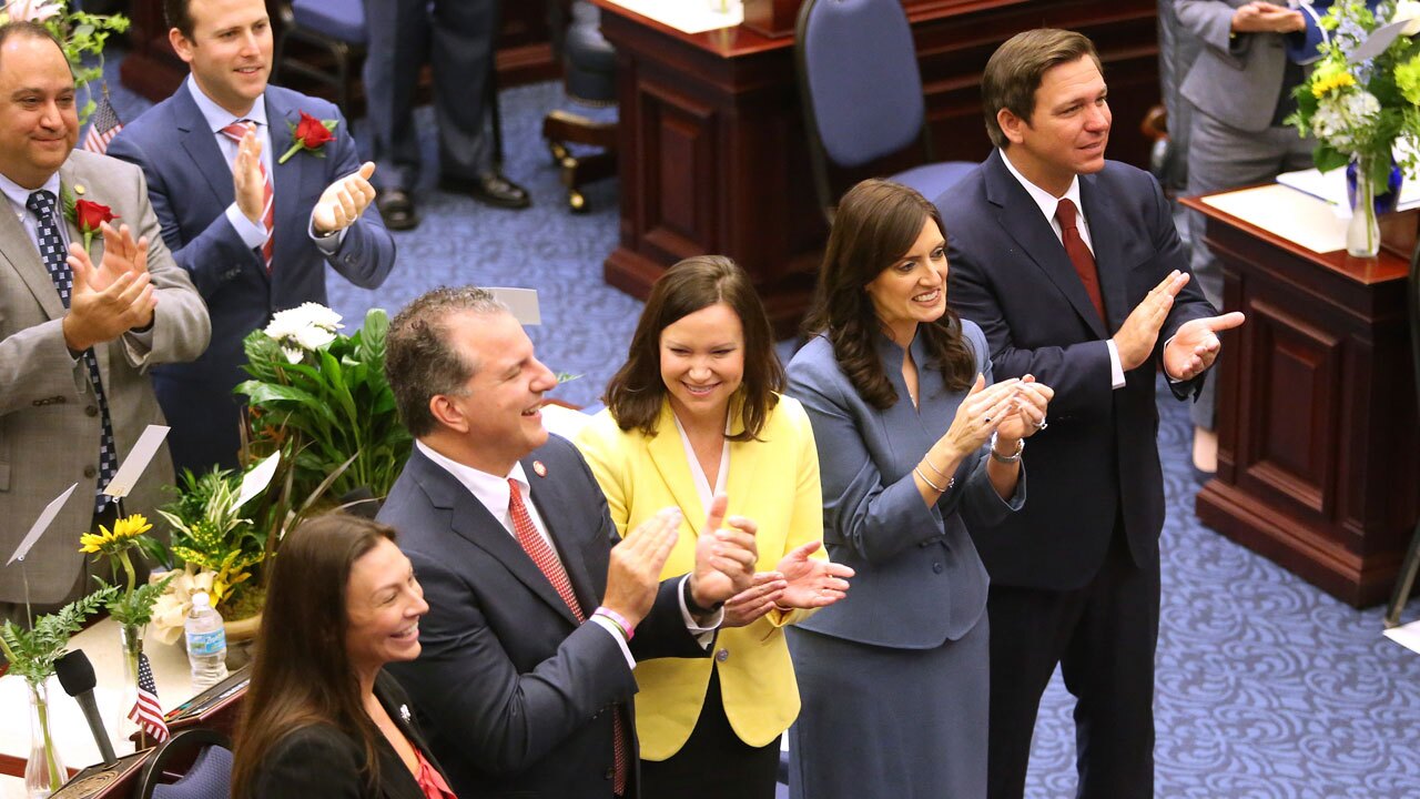 Nikki Fried with Jimmy Patronis, Ashley Moody, Lt. Gov. Jeanette Nunez and Gov. Ron Desantis in March 2019