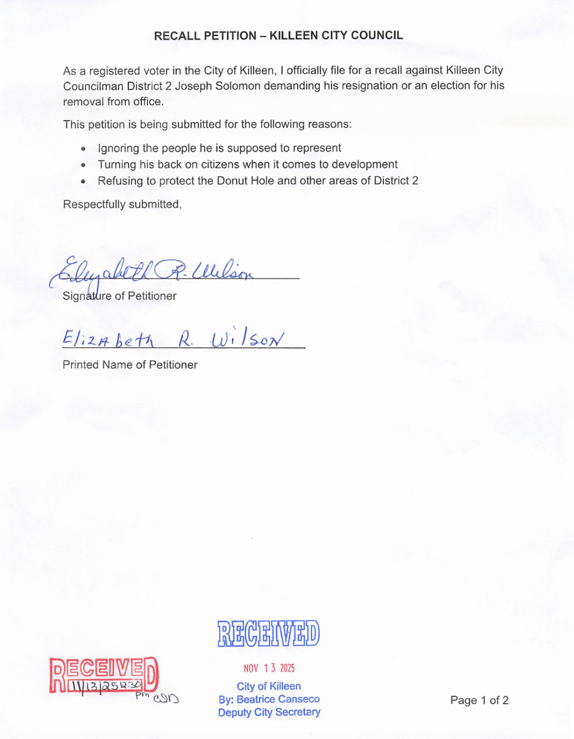 Solomon Recall Petition