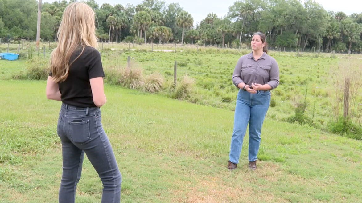 Meredith Budd (right) speaks to WPTV anchor Meghan McRoberts about how the preservation of wild areas benefits the state amid a growing population. 