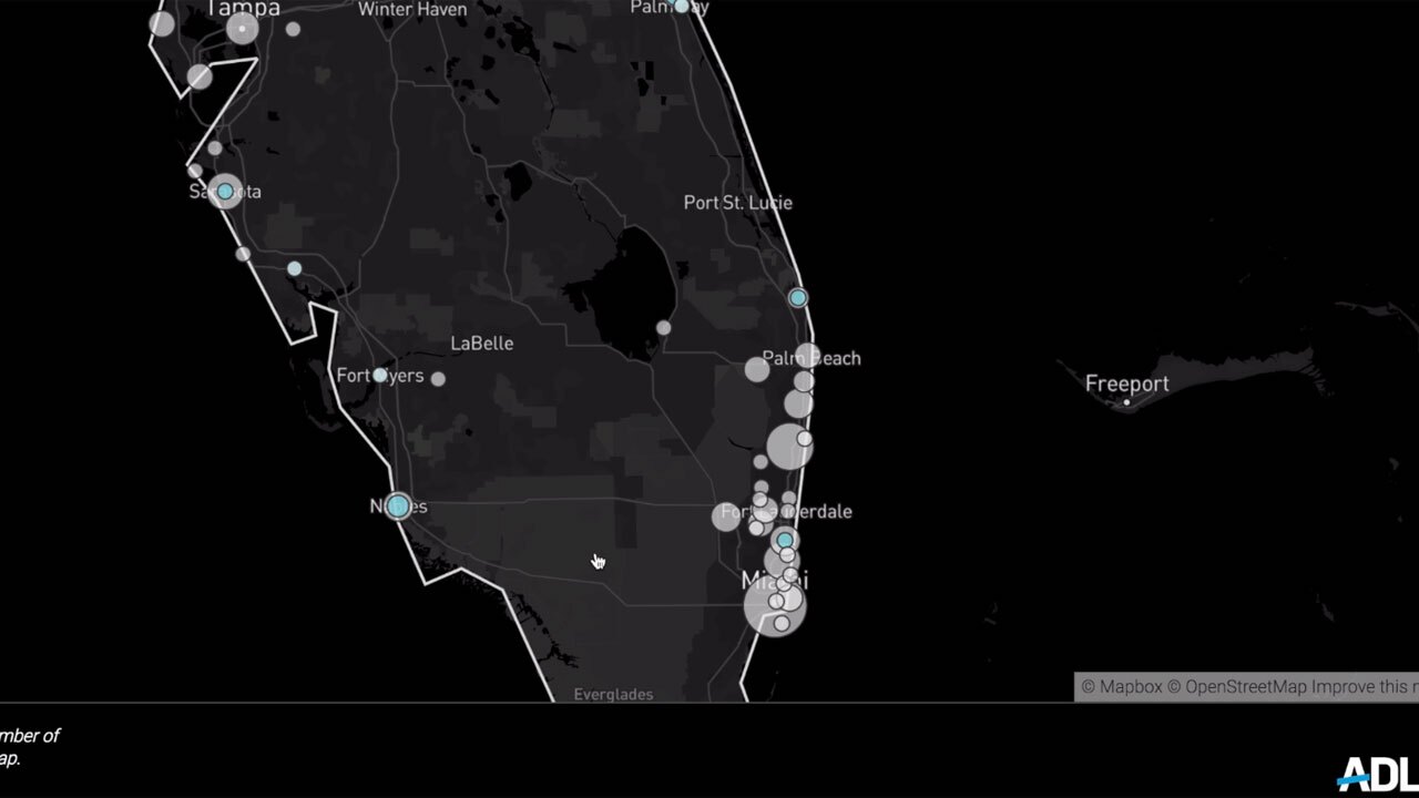 Anti-Defamation League HEAT map showing antisemitic incidents in South Florida