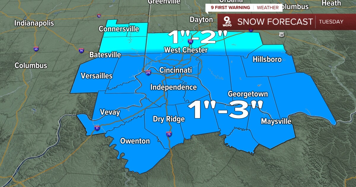 1-3″ of snow expected, timeline for accumulation