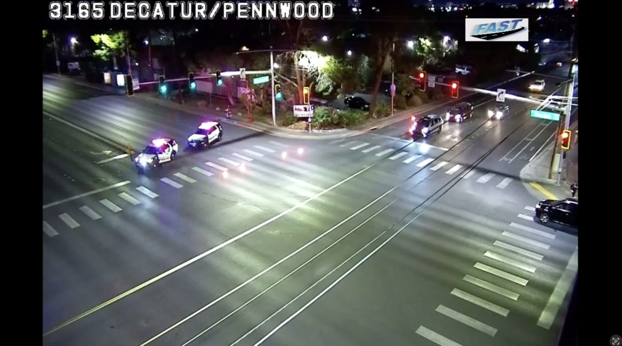 Police presence closes all lanes on Decatur Boulevard at Pennwood Avenue