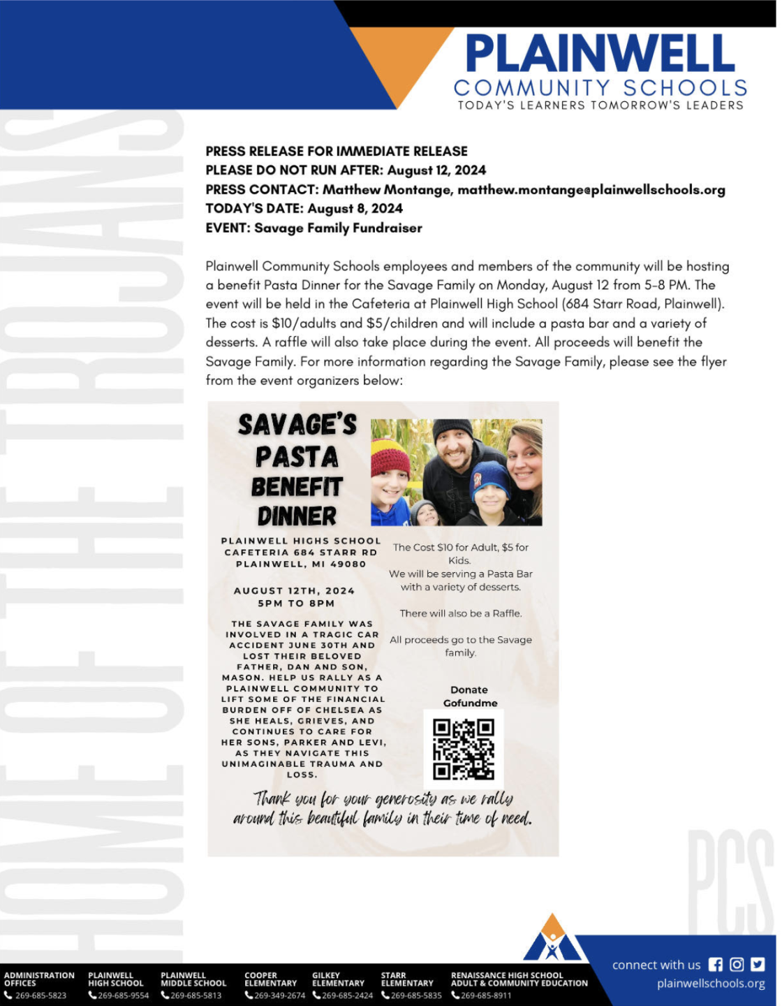 plainwell community schools for savage family