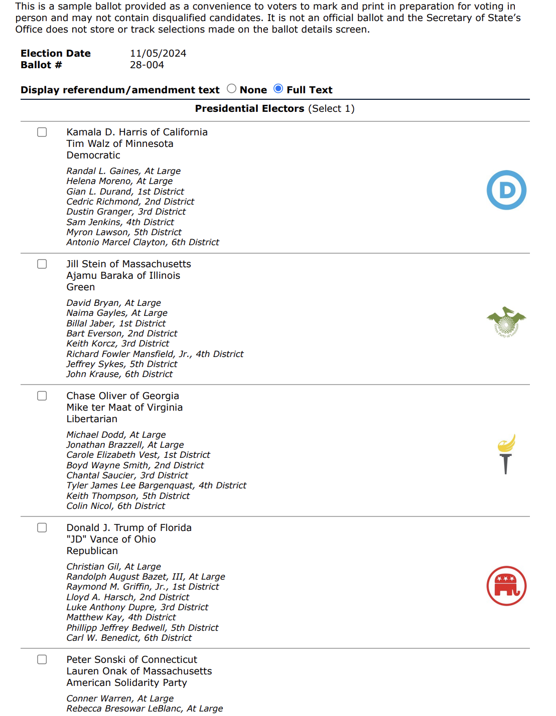 Sample Ballot example