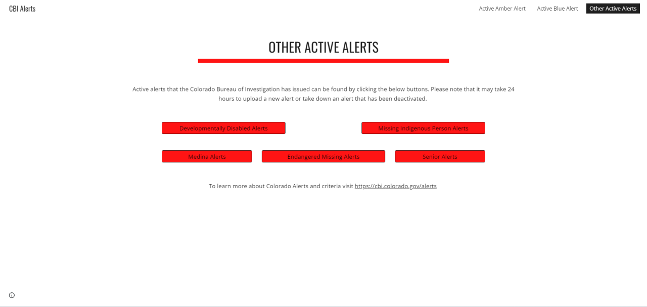 Colorado Bureau of Investigation Alert Homepage