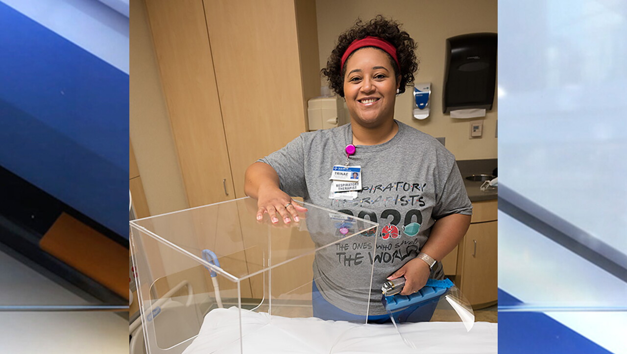 Trinae Jones, a 15-year Mercy respiratory therapist, created a plexiglass box.