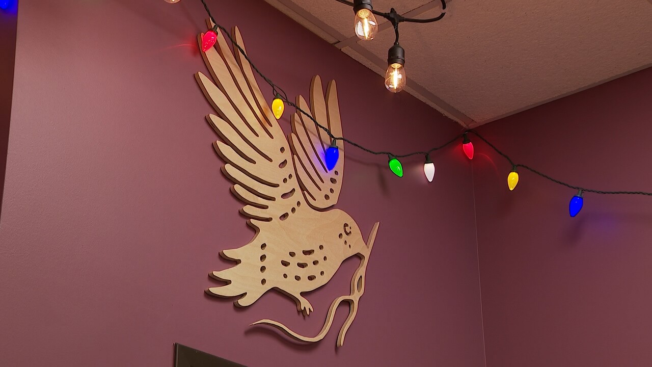 Lights hang from the ceiling at Makeshift Crafts in Westminster.