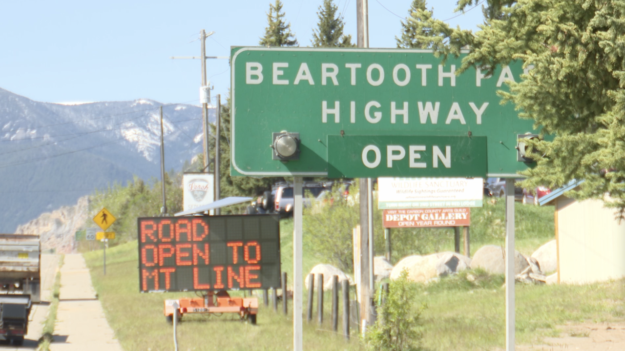 Traffic signs in Red Lodge Saturday morning