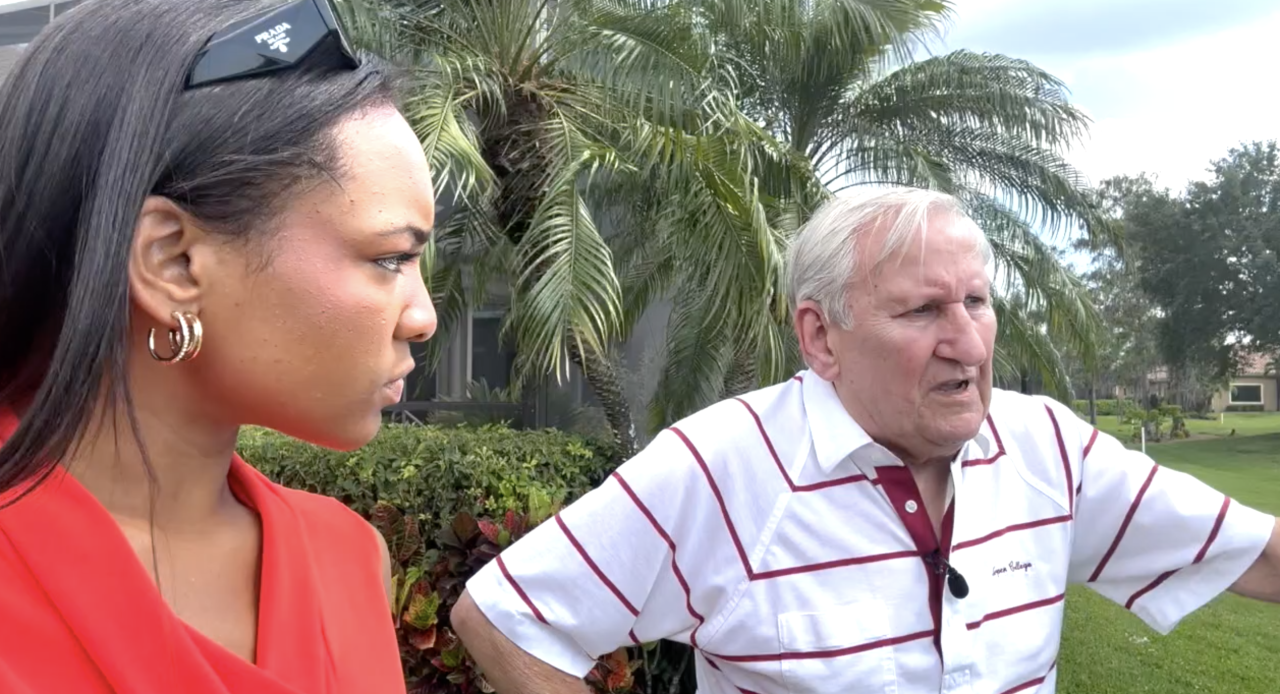Frank Albergo showing Estero's Community Correspondent Dominga Murray the Heron's nest