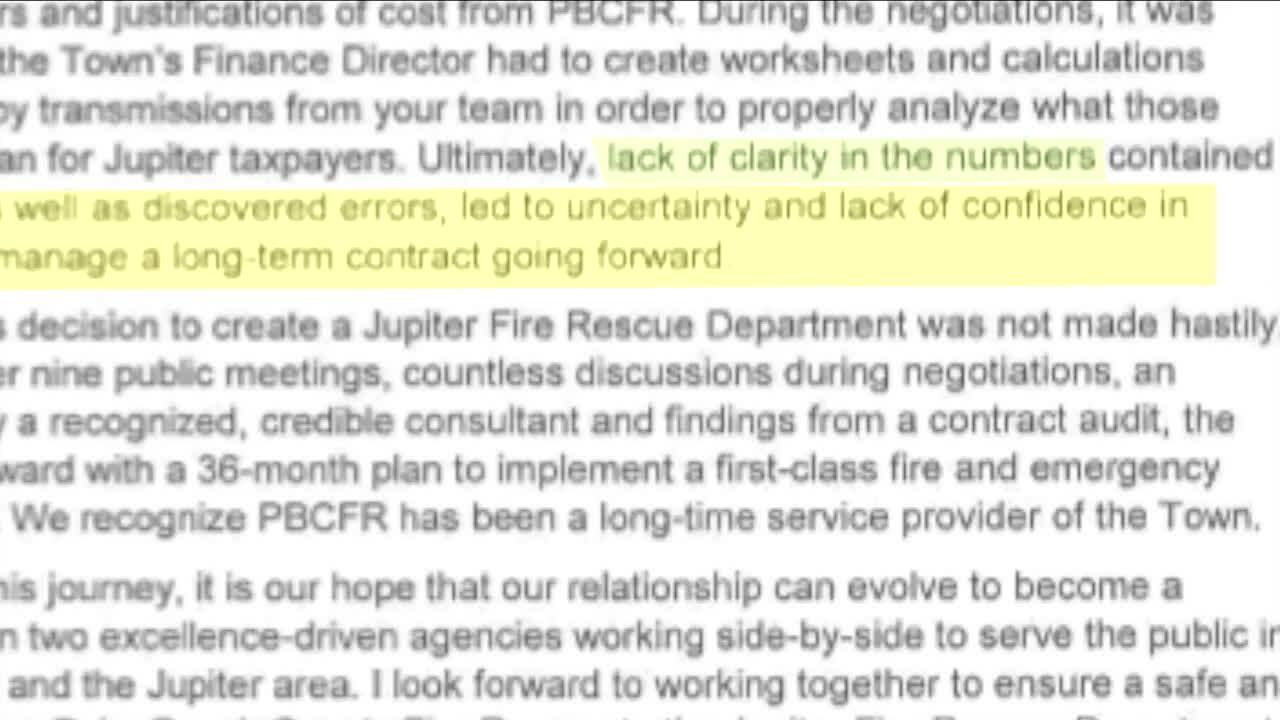 Contract language that led to Jupiter losing confidence in Palm Beach County Fire Rescue