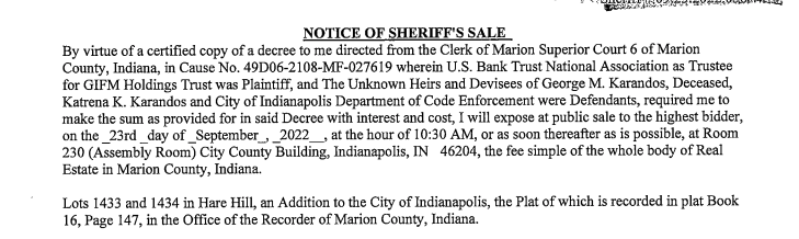 Notice of Sheriff's Sale