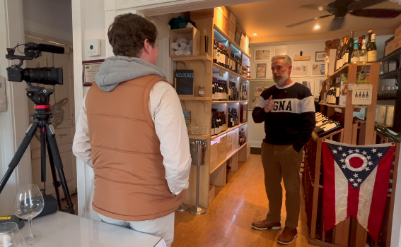 WCPO 9 News reporter Sam Harasimowicz and Wildflower Cafe owner Todd Hudson