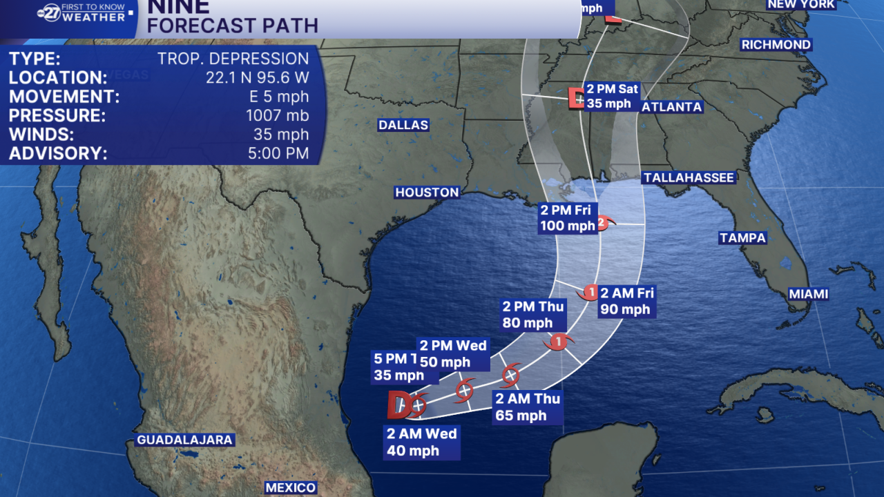 Nine forecast path (5pm 10/06/2026)