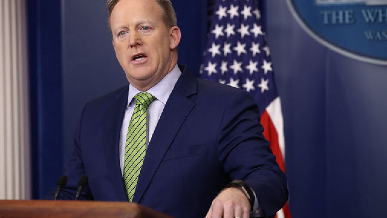 Sean Spicer speaks with the media on Tuesday