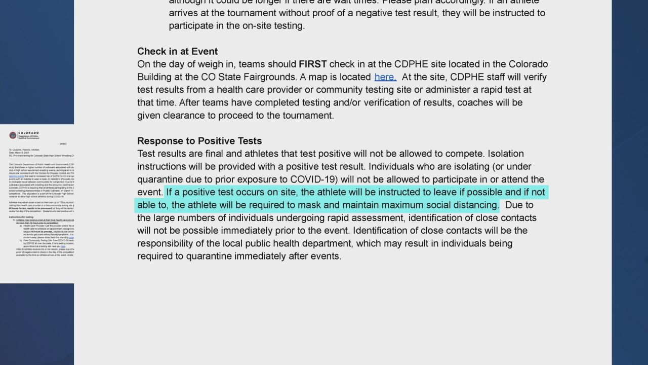 CDPHE release regarding wrestling COVID tests